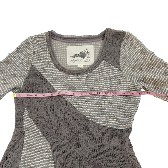 Anthropologie Angel Of The North Lace Inset Mixed Media Striped Sweater Size M - Picture 9 of 13